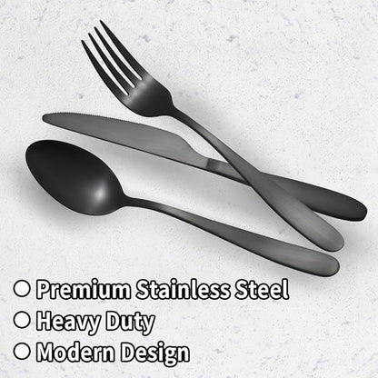 60 Piece Black Silverware Set, Stainless Steel Flatware Set for 12, Kitchen Utensil Set with Comfortable Handle,Tableware sets Include Spoons Forks Knives, Dishwasher Safe