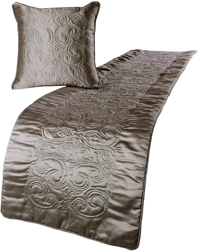The HomeCentric Decorative Silver CA King 86 x 18 inch Bed Runner with Pillow Cover, Satin Quilted Bed Scarf, Abstract Modern - Silver Soft