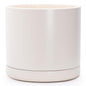 D'vine Dev 14 Inch Ceramic Planter Pot with Drainage Hole and Saucer, Indoor Cylinder Round Planter Pot, Oatmeal, 94-O-G-8