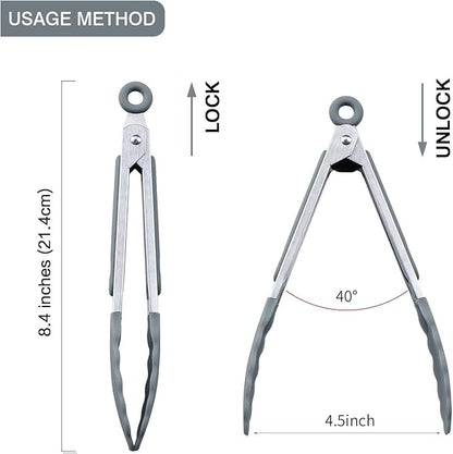 MSY BIGSUNNY Kitchen Food Tongs - 7" Mini Silicone Serving Tongs - Set of 3 (Gray)