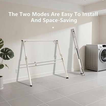 63 inches Foldable Clothes Drying Rack, Heavy Duty Stainless Steel Laundry Drying Rack for Indoor Outdoor,Clothes Rack Adjustable Length. 3 Additional Reinforcement Bars with 20 Windproof Hooks