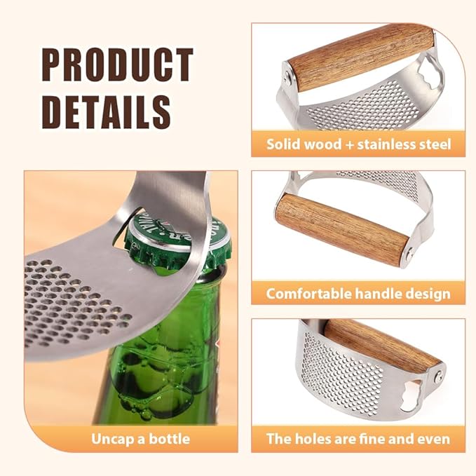 Stainless Steel Garlic Presser, Upgraded Garlic Press Rocker with Peeler and Cleaning Brush, Ergonomic Handle for Cooking Enthusiasts (1 pcs)