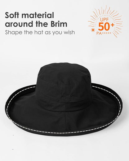 Sun Hats for Women Gardening Hat Wide Brim Ponytail Beach Sun Protection Breathable Cotton Summer Hat with Fold-Up Brim