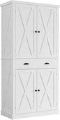 IRONCK Kitchen Pantry Storage Cabinet 72.6" H, with Barn Doors, Drawer, 4 Adjustable Shelves, Freestanding Cupboard, Laundry, White
