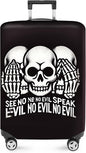 ANNA QUEEN Gothic Skull Luggage Cover, “See No Evil, Hear No Evil, Speak No Evil” Skeleton Design, Stretchable, Washable Suitcase Protector for 32-34 Inch Travel Suitcases