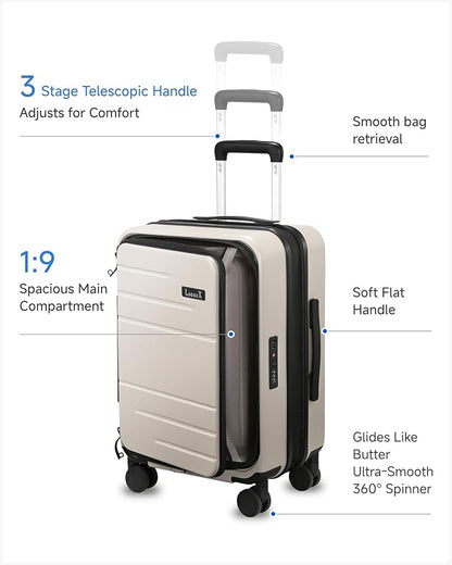 Carry On Luggage Top Opening, FLT Expandable Polycarbonate Hard Shell Suitcase with Wheels (FLO-Lite, Beige, 20 Inch, 38L-43L)