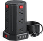 Power Strip Surge Protector, 10 Ft Extension Cord with 12 AC Multiple Outlets 4 USB (1 USB C), SMALLRT Power Tower Desktop Charging Station (Black, 10 FT)