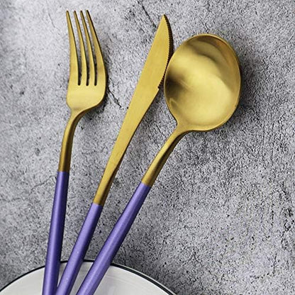 Gugrida 5-Piece Matte Gold Silverware Set, 18/10 Stainless Steel Satin Finish Flatware, Kitchen Utensil Set, Dishwasher Safe