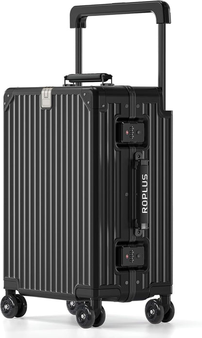 Aluminium Frame Carry on Luggage with Smooth Jelly Wheels, Hardside Zipperless Rolling Suitcase with TSA Lock (Pure Black, 21-Inch)