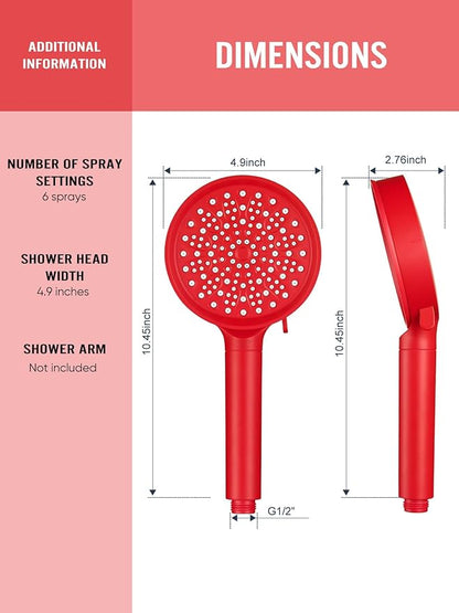 Cobbe Filtered Shower Head with Handheld, High Pressure 6 Spray Mode Showerhead with Filters, Water Softener Filters Beads for Hard Water - Remove Chlorine - Reduces Dry Itchy Skin, Red
