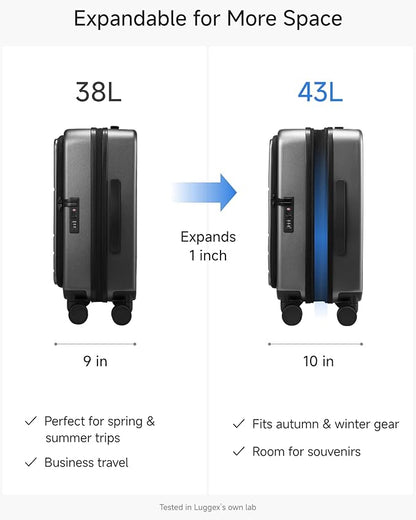 Carry On Luggage Top Opening, FLT Expandable Polycarbonate Hard Shell Suitcase with Wheels (FLO-Lite, Charcoal Metallic, 20 Inch, 38L-43L)
