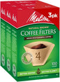 Melitta #4 Cone Coffee Filters, Natural Brown, 100 Count (Pack Of 3), 300 Total Filters - Fits all 8-12 Cup Cone Coffee Makers and Pour-Overs, Compostable, Tear-Resistant, Made in USA