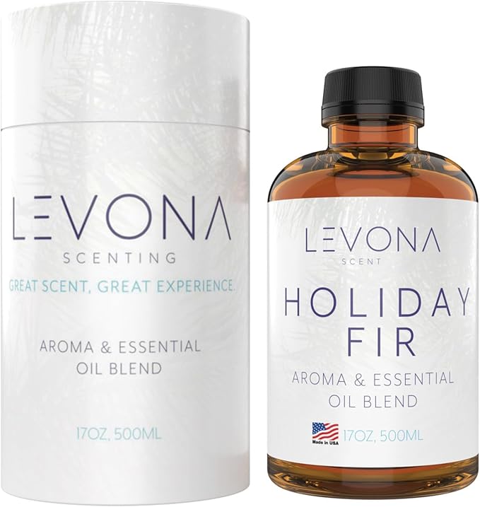 Levona Scent Essential Oil - Fresh Aroma for Home, Office, Hotel & Spa, Perfect in Humidifiers and Diffusers, Luxury Fragrance, with Sandalwood, Amber, Winter Fir Notes - 500ml/ 17 fl oz, Holiday Fir