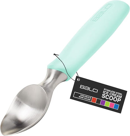 BALCI Ice Cream Scoop - Heavy Duty Stainless Steel Icecream Scooper With Non-Slip Rubber Grip - Professional Metal Ice-Cream Spade - Dishwasher Safe – Mint