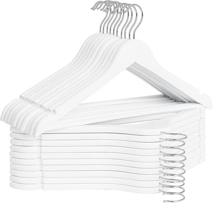 StorageWorks White Wooden Hangers, 20 Pack Wood Hanger for Closet, Coat Hangers for Coats, Shirts, Pants, Bridesmaid Suits, Wedding Dress