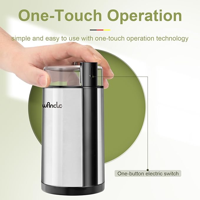 Coffee Grinder, Wancle Electric Coffee Grinder, Quiet Spice Grinder, One Touch Coffee Mill for Beans, Spices and More, with Clean Brush, Stainless Steel