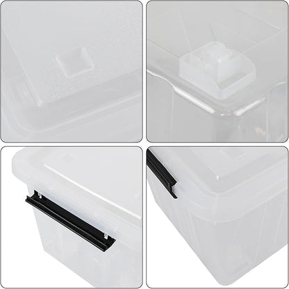30 Quart Clear Plastic Latch Storage Bins with Wheels, 4-Pack Wheeled Clear Storage Totes