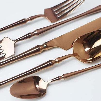 JASHII 20-piece 18/10 Stainless Steel Rose Gold Flatware/Cutlery/Tableware Set Service for 4 Person, Include Knife/Fork/Spoon, Mirror Polished (Rose)
