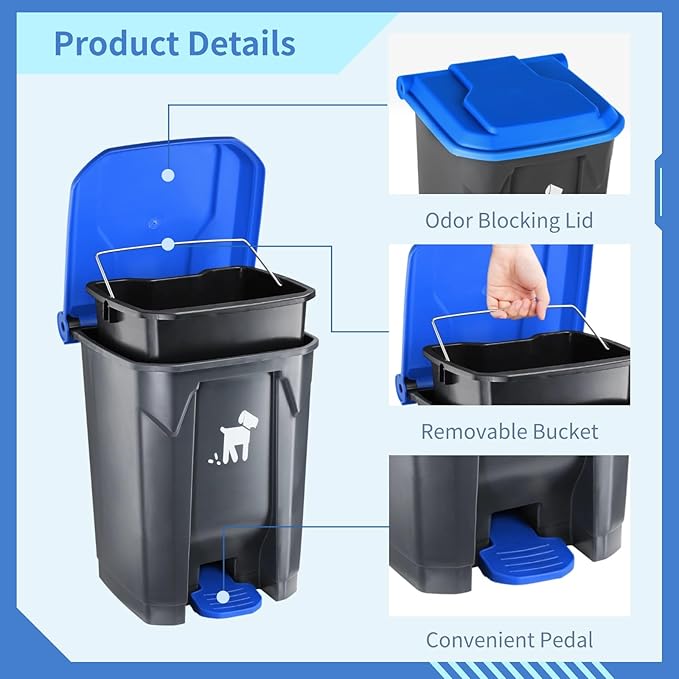 Outdoor Pet Waste Container - 20L with Removable Inner Bin, 150 Waste Bags for Small/Large Dog Families
