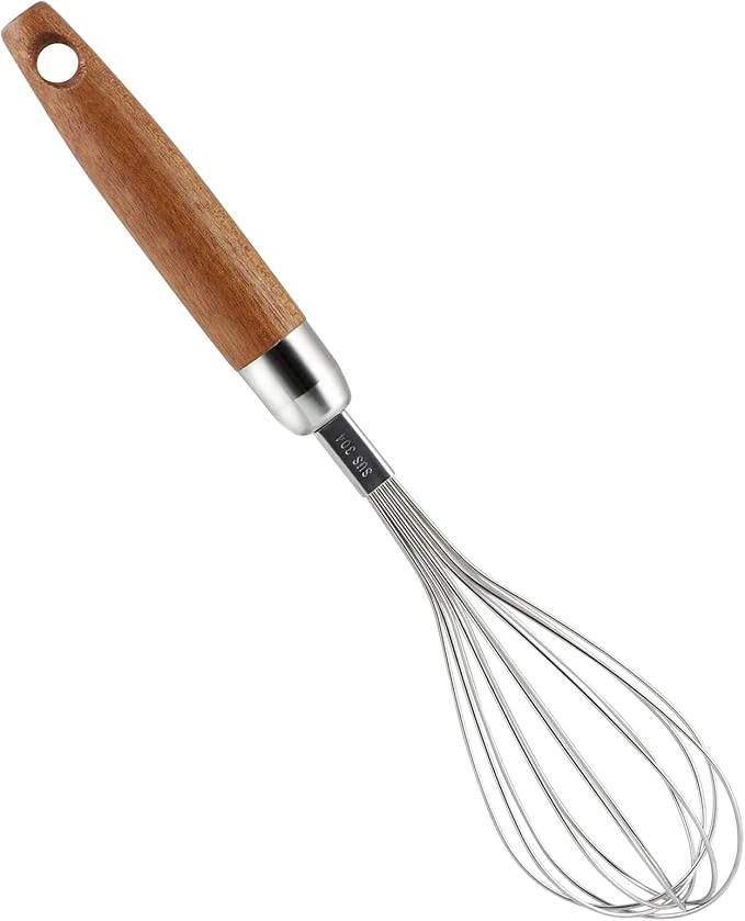 304 Stainless Steel Whisk with Wooden Handle, Balloon Egg Beater Versatile for Stirring, Beating, Whisking, Blending, Mixing Egg, Cake Batter, Bread Flour, Gravy or Sauces