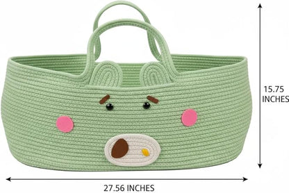 Stylish Foldable Storage Basket with Handles, Natural Woven Cotton Rope Bin for Nursery Organization, Living Room, Travel, and Pet Co-Sleeper 27.56 × 15.75in