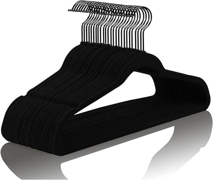 MIZGI Premium Velvet Hangers (60 Pack) Heavy Duty - Non Slip Felt Hangers- Velvet Suit Hanger Black - Black Coated Hooks,Space Saving Clothes Hangers