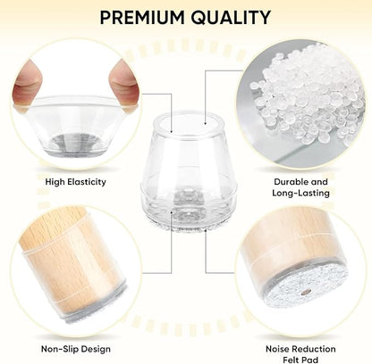BALEINE 16 Pack Silicone Chair Leg Floor Protectors, Stool Leg Protectors Cap, Non-Slip Chair Leg Caps for Hardwood Floors (Clear Combo 16 Pack)