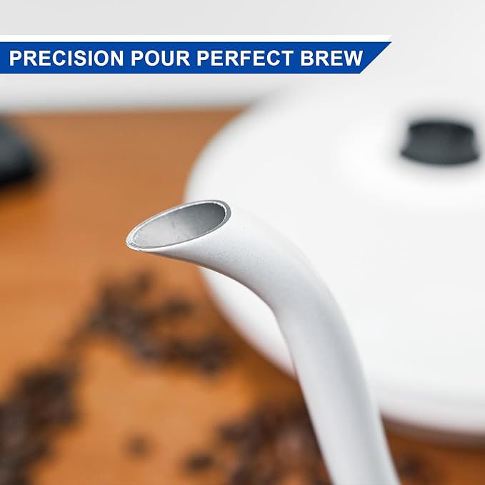 Bonavita Cosmopolitan 1.0L Gooseneck Electric Kettle, Stainless Steel Water Boiler for Coffee Brew and Tea Precise Pour Control, 6 Preset Temps, Glass Touch Panel, 1200W Fast Boil, White