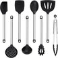 Silicone Cooking Utensils Set, Vayvnt 8 PCS Kitchen Utensils Set with Stainless Steel Handle, Heat Resistant Kitchen Tools for Nonstick Cookware, Large Spatula Spoons Turner, Dishwasher Safe, Black
