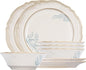 8-Piece Dinnerware Set - Lily Bloom Series, Service for 4, Includes 6'' Bowls & 10'' Plates, Retro Vintage Floral Style, Microwave & Dishwasher Safe