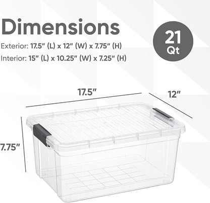 Superio Storage Bins with Lids- 4 Pack, 21 Qt Clear Boxes for Organizing, Stackable Plastic Containers- BPA Free, Non-Toxic, Odor Free, Organizer for Home, Office, Dorm
