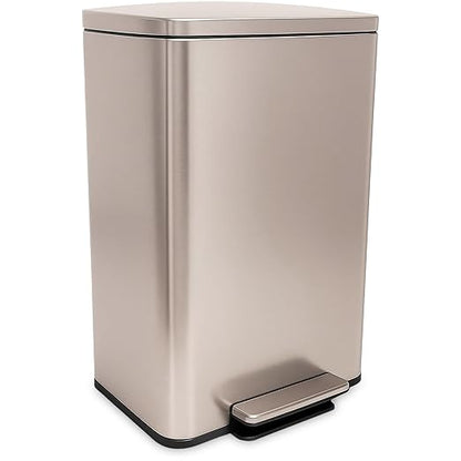 SIMPLI-Magic 13.2 Gallon (50L) Step Trash Can – Kitchen Garbage Can with Slow-Close Lid – Odor Control, Hands-Free, Easy to Clean, Brushed Stainless Steel (Rose Gold)