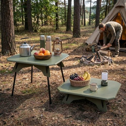 Folding Camping Table, 2-in-1 Adjustable Height Portable Outdoor Aluminum Camp Desk with Carrying Bag, Lightweight Foldable Table for Picnic, Beach, BBQ, Hiking, Fishing, Travel (Green)