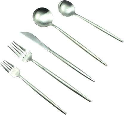 JASHII 18/10 Stainless Steel 5-Piece Matte Silver Flatware Set,Dinner Knife Fork Salad Fork Dessert Spoon, Service for 1, Luxury Silverware Cutlery Utensil Sets