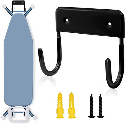 Ironing Board Hanger Wall Mount, Ironing Board Holder Iron Board Organizer Wall Rack, Black Iron Board Hanger Holder for Laundry(Black)