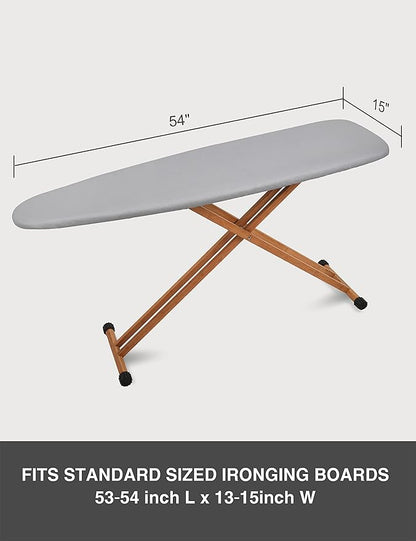 Extra Thick Ironing Board Cover and Pad, Resist Scorching and Staining, 15x54 Reflective Silicone Iron Board Cover With Padding, Elastic Edges, 4 Fasteners, Large Protective Scorch Mesh Cloth