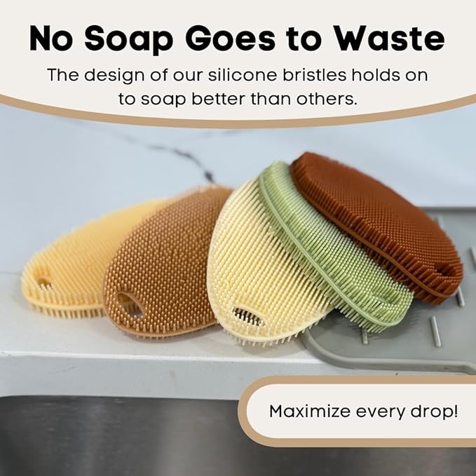 Silicone Sponge Dish Scrubber - Food Grade and Housecleaning - BPA Free Silicone Kitchen Scrubber [5 Pack Ovals Fall]