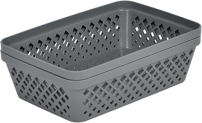 Glad Plastic Storage Basket Set - Multipurpose Drawer Trays, Kitchen Pantry Containers, and Bathroom Bins - 6 Pack Medium Organizers, Grey
