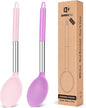 Pack of 2 Large Silicone Cooking Spoon Non Stick Solid Basting Spoons Heat-Resistant Kitchen Utensils for Mixing Serving (Pink-Purple)