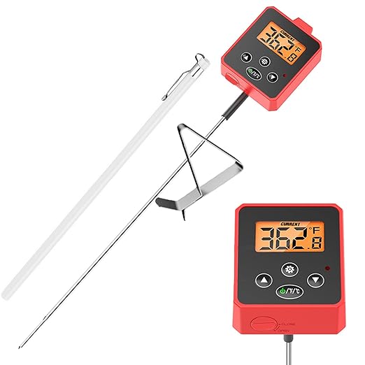 Digital Candy Thermometer with Pot Clip,Alarm Function,10'' Long Probe,Rotatable Display, Programmable Instant Read Food Candy Thermometer for Candy Making,Candle Smoker, Oil Cooking