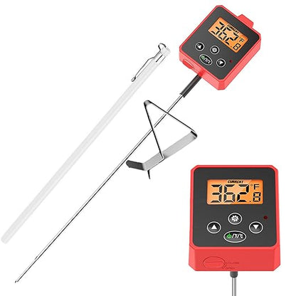 Digital Candy Thermometer with Pot Clip,Alarm Function,10'' Long Probe,Rotatable Display, Programmable Instant Read Food Candy Thermometer for Candy Making,Candle Smoker, Oil Cooking