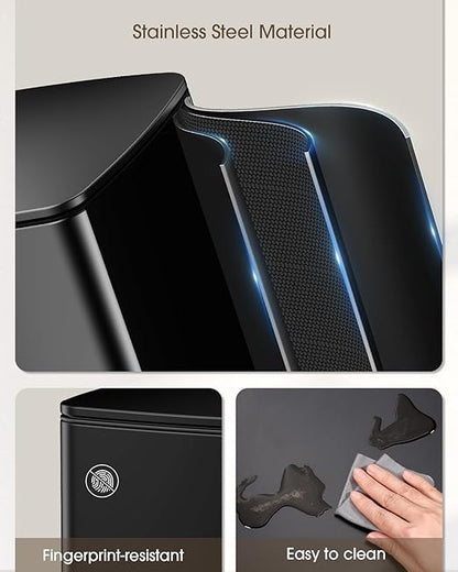 Lovewind Kitchen Trash Can with Lid, 5.2 Gallon/20 L Footstep Garbage Can for Kitchen Bedroom Home Office, 20 Liter Trash Bin Brushed Stainless Steel Waste Bin with Soft-Close Lid,Black