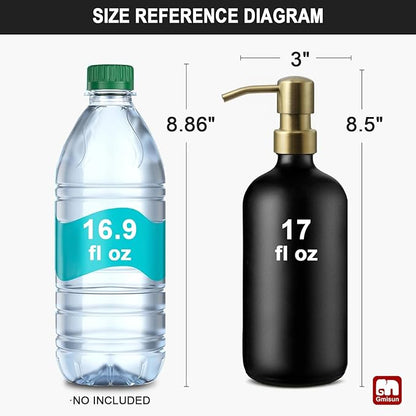 GMISUN Gold Soap Dispenser, 2 Pack Matte Black Glass Bathroom Hand Soap Dispenser with Rustproof Golden Pump, 17 Fl Oz Kitchen Hand and Dish Soap Dispensers Set, Modern Liquid Soap Lotion Bottle