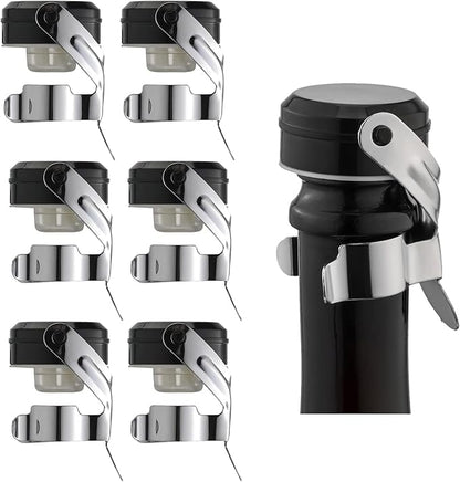 WOTOR Champagne&Wine Bottle Stoppers Stainless Steel with Food Grade Silicone, Leak Proof Keep Fresh Reusable Saver, Cork Suitable for Wine, Champagne, Cava, Prosecco and Sparkling (6 Pack Silver）