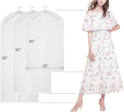 Kntiwiwo Clear Garment Bags for Closet Storage Suit Bag Set of 8 Hanging Clothes Cover Dress Bag Dust-Proof with Zipper for Suit, Coat, Long Dresses Clothes Storage 24” x50”