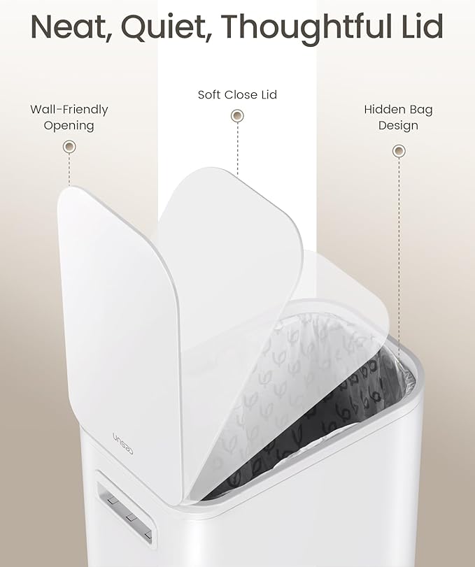 Cesun Small Bathroom Trash Can with Lid Soft Close, Step Pedal, 5 Liter / 1.3 Gallon Stainless Steel Garbage Can with Removable Inner Bucket, Waste Basket for Bathroom, Bedroom (White)