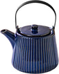 Yundu Deep Blue Ceramic Teapots, 1000ml/33.8oz Tea Kettle, Enough for 4 Cups, Tea pot with infusers for loose tea, Striped Tea Pot with Removable Tea infuser