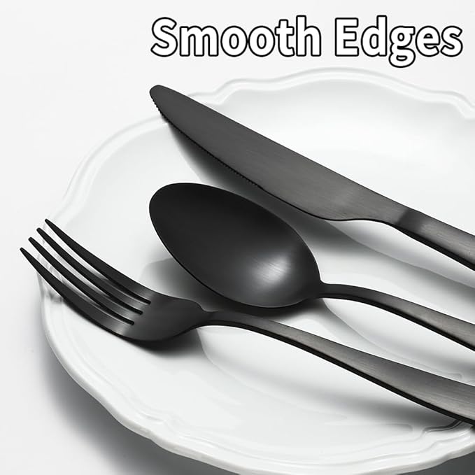 60 Piece Black Silverware Set, Stainless Steel Flatware Set for 12, Kitchen Utensil Set with Comfortable Handle,Tableware sets Include Spoons Forks Knives, Dishwasher Safe