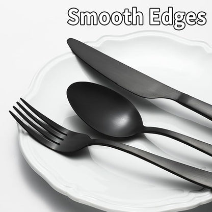 60 Piece Black Silverware Set, Stainless Steel Flatware Set for 12, Kitchen Utensil Set with Comfortable Handle,Tableware sets Include Spoons Forks Knives, Dishwasher Safe