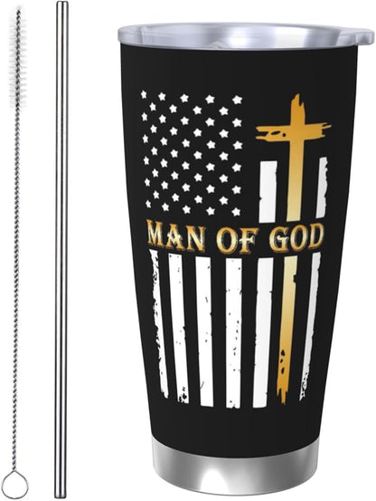 Man of God Gifts for Men, Religious Coffee Mugs, Christian Travel Mug, 20oz Coffee Tumbler, Religious Coffee Mugs